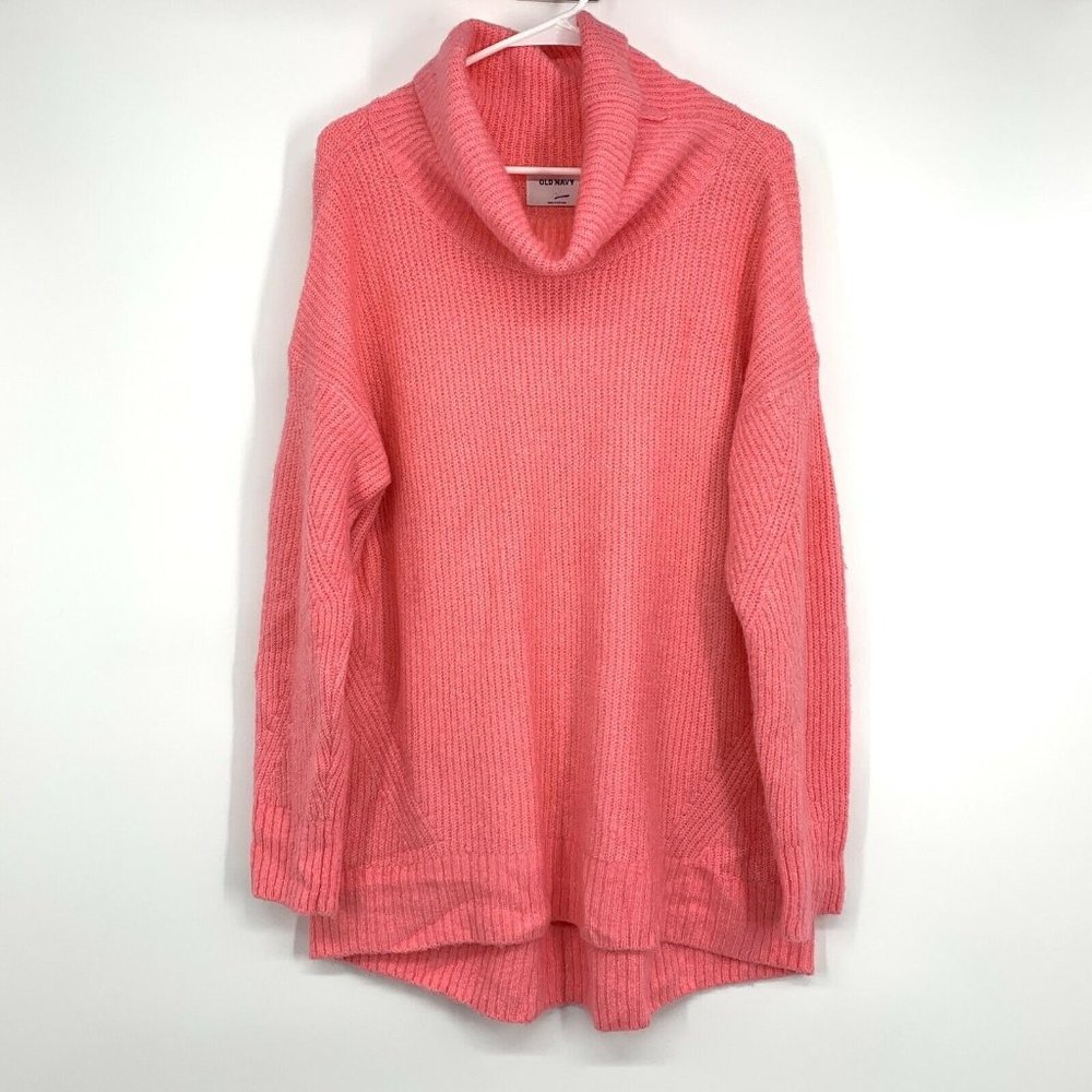Old Navy Sweater Pink Tunic Slouchy Turtleneck Ribbed Pullover Knit - Picture 2 of 10